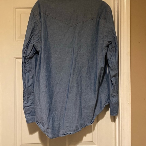 Wrangler Blue Pearl Snap Button Down Long Sleeve Shirt Men’s Size Large - Picture 5 of 6